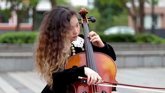 女孩户外演奏大提琴