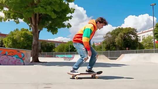 阳光灿烂滑板少年户外活动