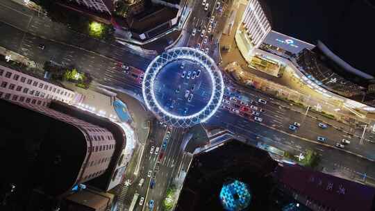 云南昆明小花园人行天桥夜景航拍网红地标