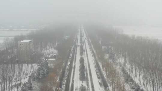 河北省石家庄市航拍城市道路雪景