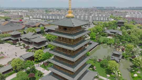 上海宝山寺寺庙中式建筑航拍