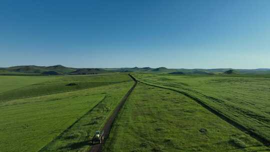 航拍垦区农场道路田间土路