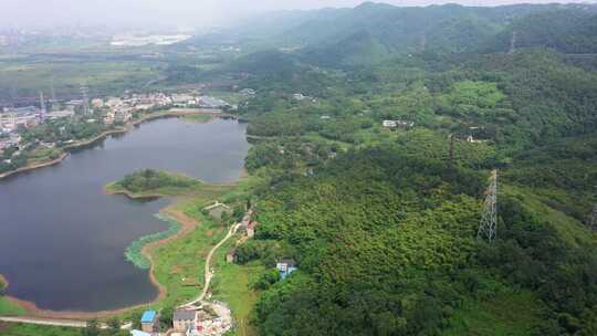 航拍重庆九龙坡白市驿水库田园风光视频素材模板下载