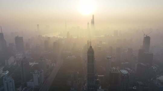 上海日出晨雾 陆家嘴日出 上海地标