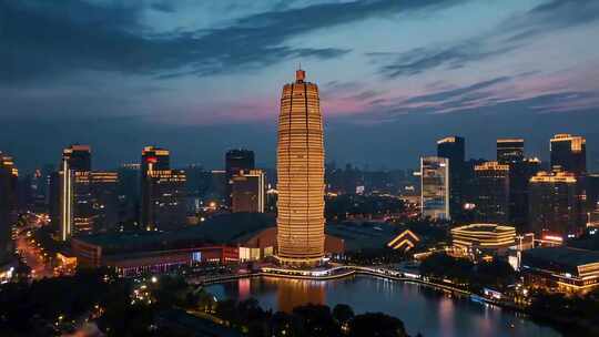 郑州CBD夜景航拍高楼