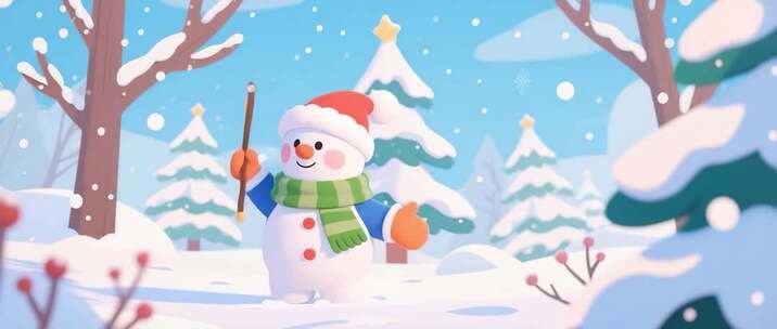 圣诞雪人雪景卡通画面