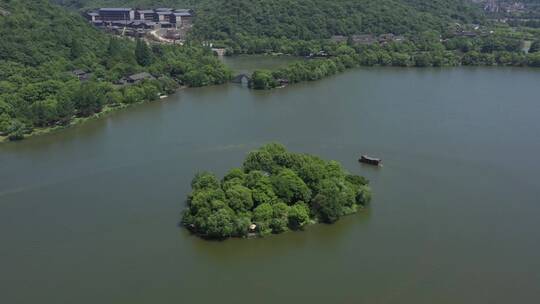 航拍杭州萧山湘湖景区视频素材模板下载