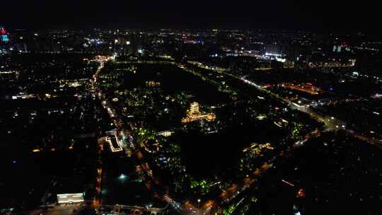 济南老城区泉城市广场夜景灯光航拍