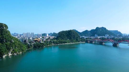 广西柳州城市风光航拍柳江风景