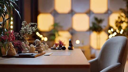 室内桌前摆件与座椅场景