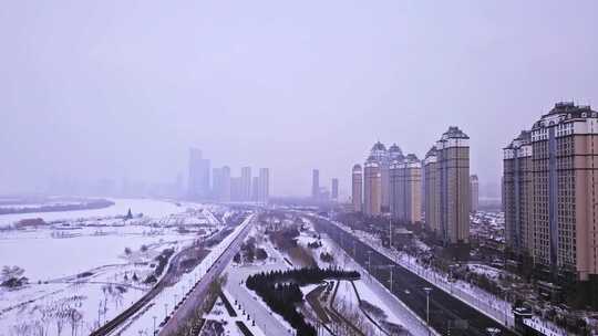 东北黑龙江哈尔滨雪景风光航拍
