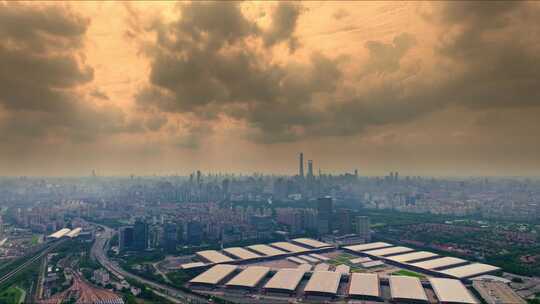 上海新国际博览中心 罗山路立交航拍素材