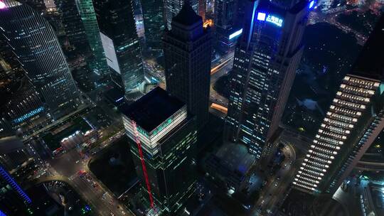 上海陆家嘴金融城俯视夜景航拍