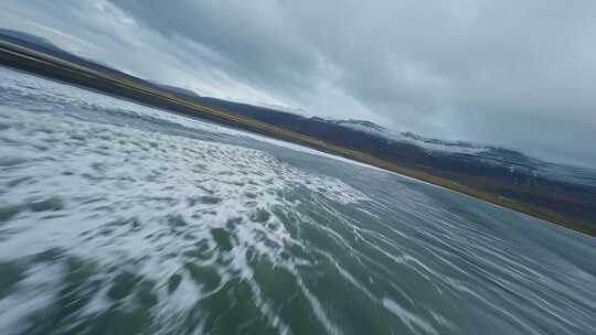 FPV无人机航拍海浪冲击沙滩海滩海岛森林山