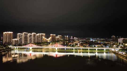 漳州战备大桥航拍九龙江西溪夜景城市风光