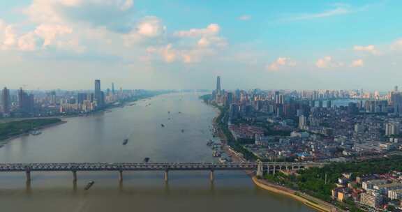 武汉夏日城市地标天际线风光