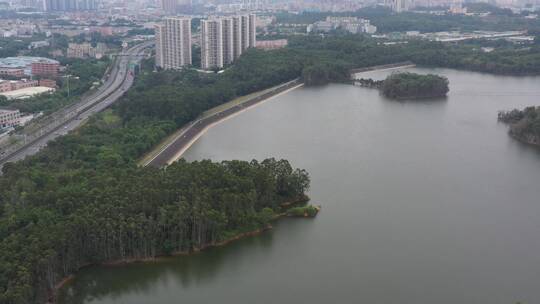 航拍深圳龙华区观澜城市绿化及建筑视频素材模板下载