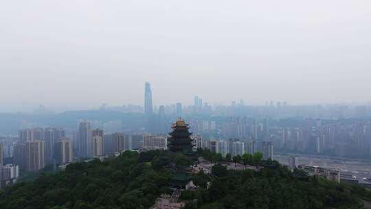 重庆鸿恩寺航拍鸿恩阁与嘉陵江两岸高楼大厦