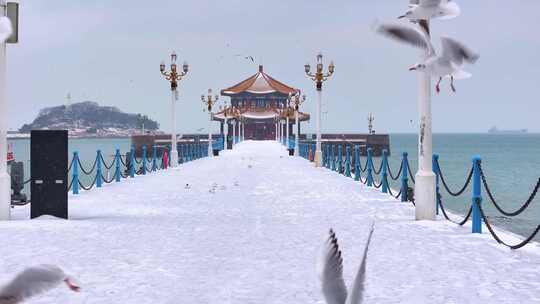 航拍-青岛老城区雪景