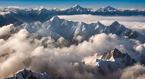 雪山云雾阳光山峰云海日出自然生态环境风景