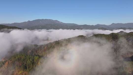 航拍黄冈罗田大别山区九资河天堂湖晨雾云海