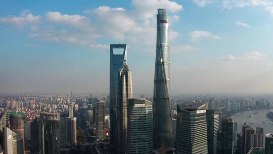 上海陆家嘴城市风光建筑群4K航拍