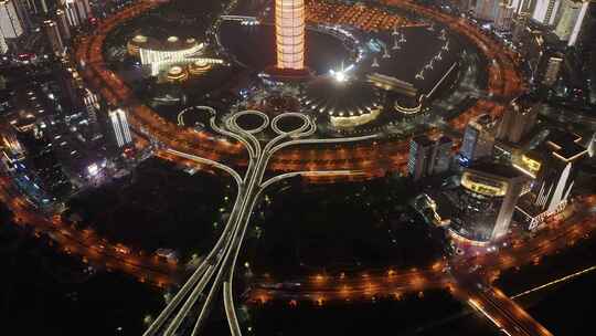 郑州市夜景航拍延时大玉米大楼绿地中心千玺