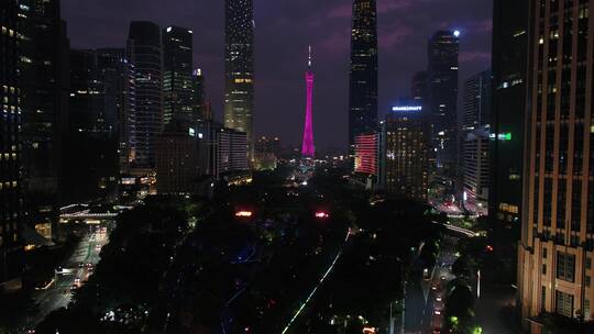 航拍广州城市夜景空镜