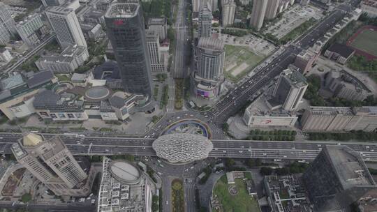 城市交通-上海五角场-高架桥商业中心视频素材模板下载