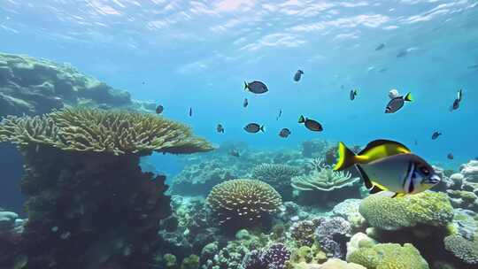 4K海洋海底世界大海海浪鱼群珊瑚