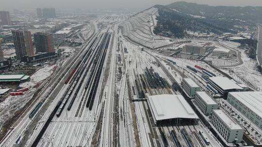 航拍湖南怀化城市雪景