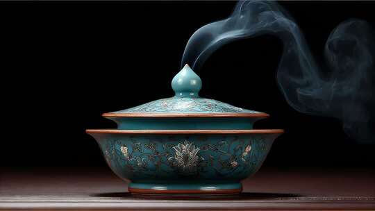 唐朝青瓷香炉袅袅青烟氤氲而上