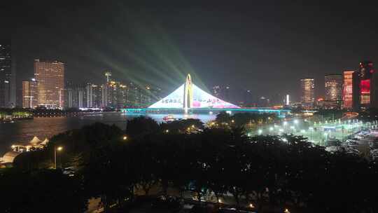 广州猎德大桥灯光秀视频素材模板下载