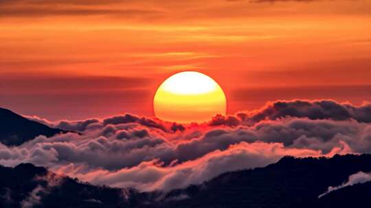 震撼唯美夕阳红太阳晚霞日落高山宣传片头尾