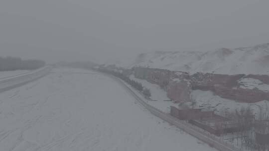 莫高窟冬季雪景航拍D-log视频素材模板下载
