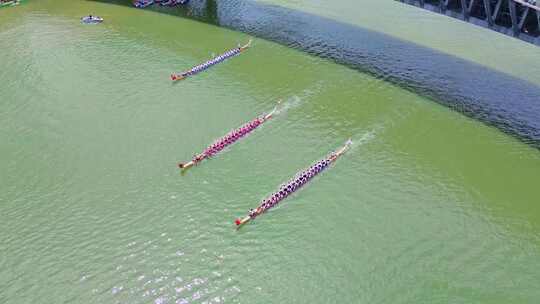 河上龙舟比赛俯瞰画面
