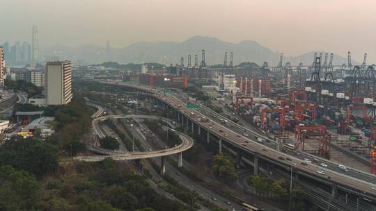 香港快速路高架桥夜景车水马龙
