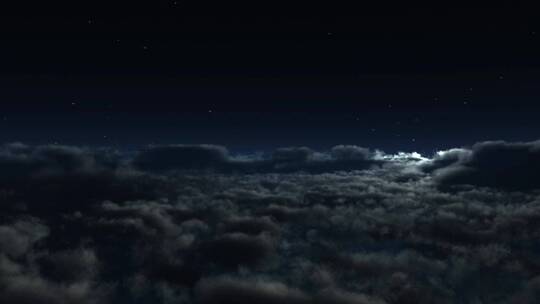 夜晚云层上空飞行飞机特效合成素材