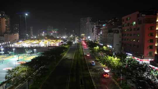 三亚湾胜利路夜景航拍
