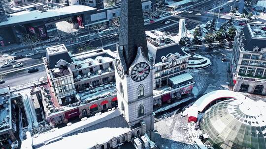 长沙渔人码头城市地标雪景