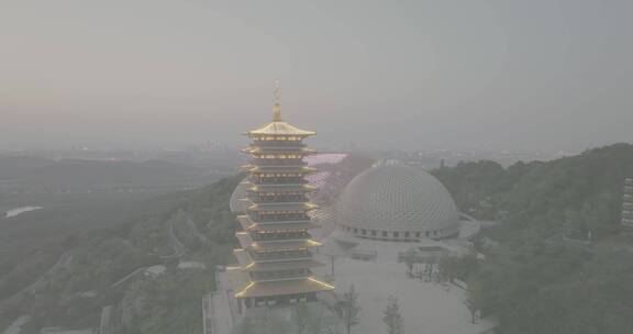 航拍南京地标建筑牛首山风景区