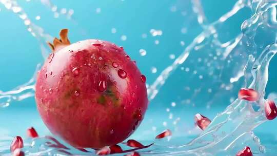 石榴入水溅起水花特写