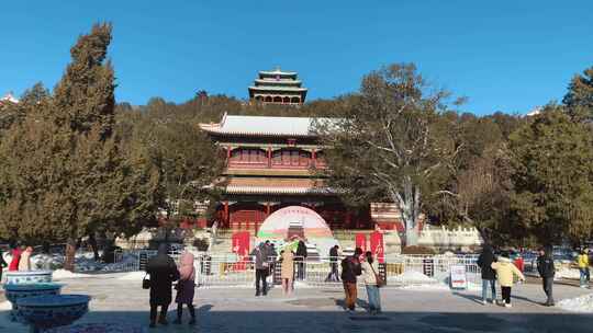 北京冬季景山公园故宫角楼雪景道路街景随拍