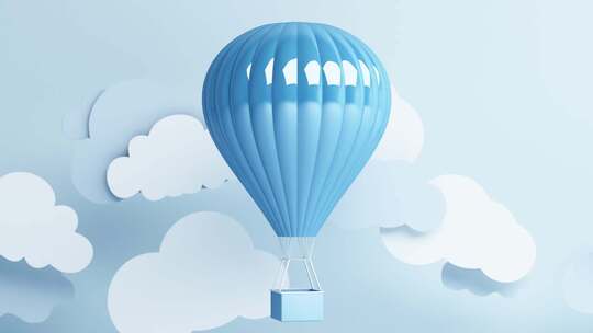 一个旋转的蓝色热气球漂浮视频素材模板下载