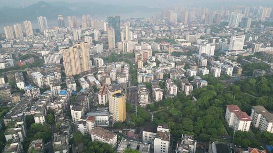 航拍湖北宜昌城市建设清晨