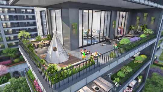 洋房超大阳台景观漫游