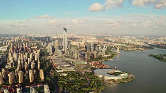 中国江苏苏州金鸡湖湖东城市风景视频素材模板下载