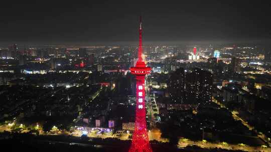 四川德阳城市地标德阳电视塔夜景灯光航拍