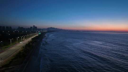 青岛航拍夜晚公路海岸线