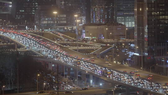 北京国贸夜景车流 都市夜景